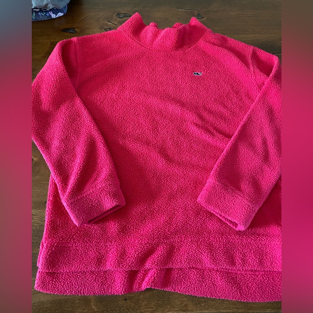 Vineyard Vines red fuzzy funnel neck sweatshirt. Size 14.